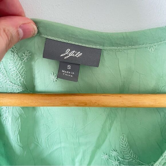J.Jill Mint Green Floral Embroidery Short Sleeve Blouse - Picture 3 of 7